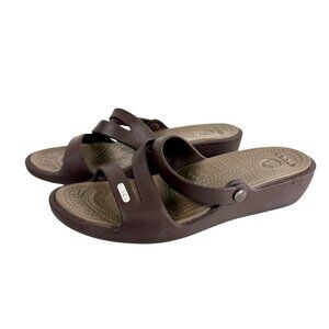 Crocs Patricia Wedge Slide Slip On Strappy Sandals Womens Size 8 Brown